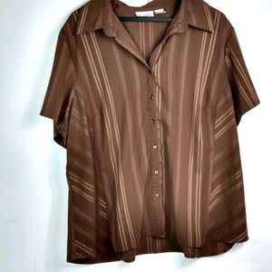 Worthington 2X Striped Top Short Sleeved Plus Workwear in Chocolate Mocha